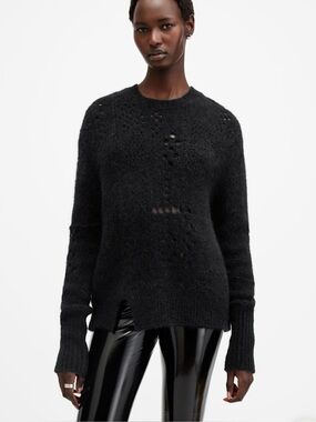 All saints women’s Winnie crew neck jumper black XS EUC